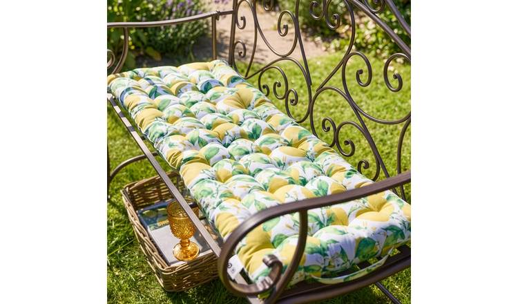 Dibor Lemon Patterned 112x44cm Cotton Printed Bench Mattress - Yellow