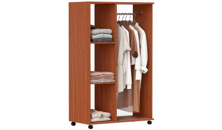 HOMCOM Open Wardrobe with Clothes Hanging Rail and 3 Storage Shelves - Walnut