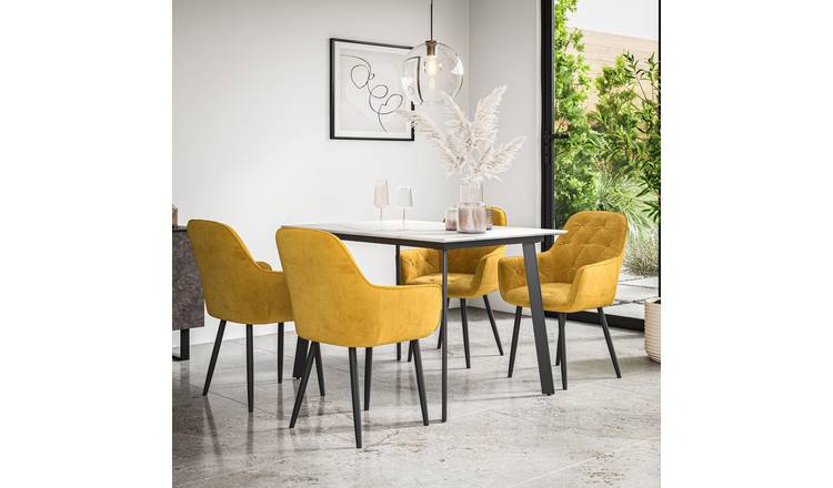 Furniture Online Haydon Anika Marble Effect Dining Table & 6 Mustard Chairs