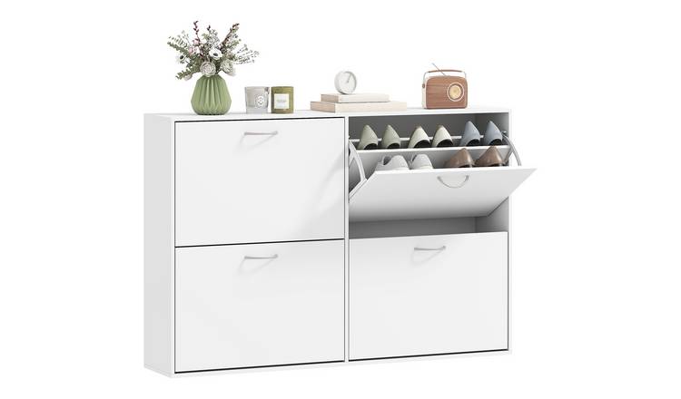 HOMCOM 4 Flip Drawer Shoe Storage Cabinet with Adjustable Shelves - White