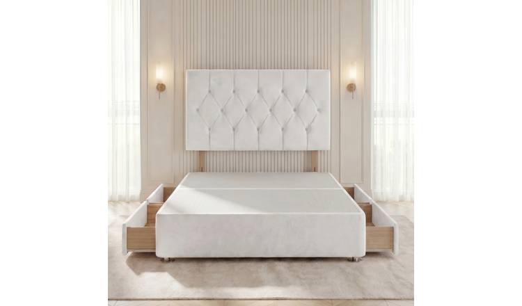 Somnior Chester Velvet Small Double 4 Drawer Divan Bed with Headboard - White