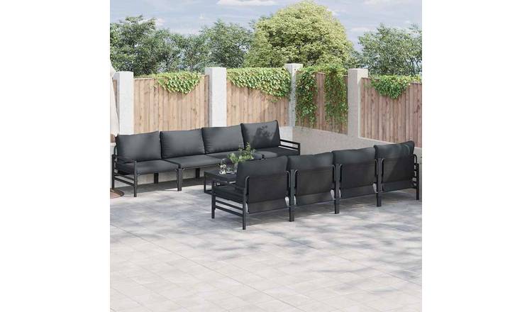 Walplus 9 Piece Metal Garden Sofa Set - Black - 320 x 80 x 71 cm