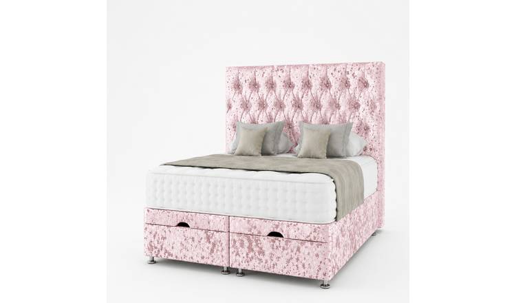Comfy Deluxe Senna  Crush Velvet  Size End Lift Ottoman Bed Set - Pink
