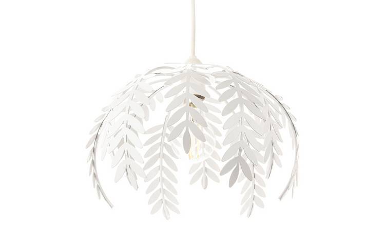 Happy Homewares White Fern Leaf in Shiny Pendant Shade - 28cm