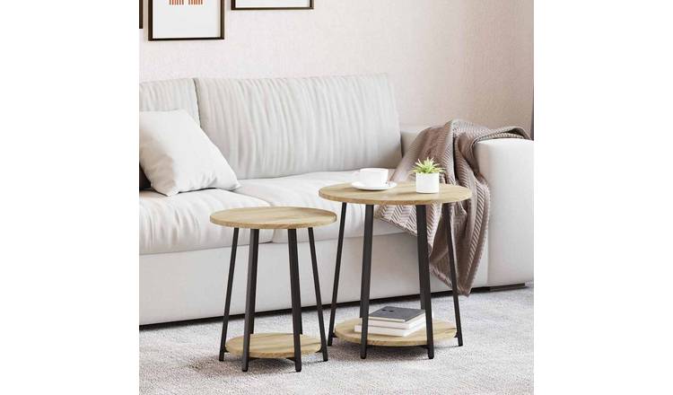 Walplus Pack of 2 Shelf Metal Side Table - Sonoma Oak - 50 x 50 x 51 cm