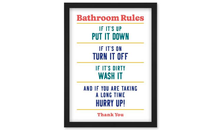 Funny Bathroom Wall Art 'Toilet Rules' Sign Framed Art Print - A4