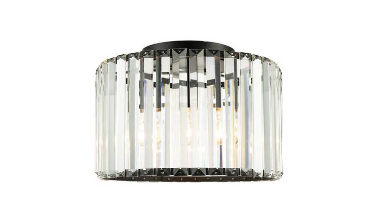 Happy Homewares Chic Matte Black and Clear Crystal Glass Ceiling Light - 30cm