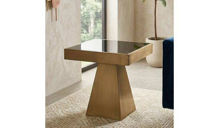 Orsina Tempered Glass Square Side Table – Black and Gold