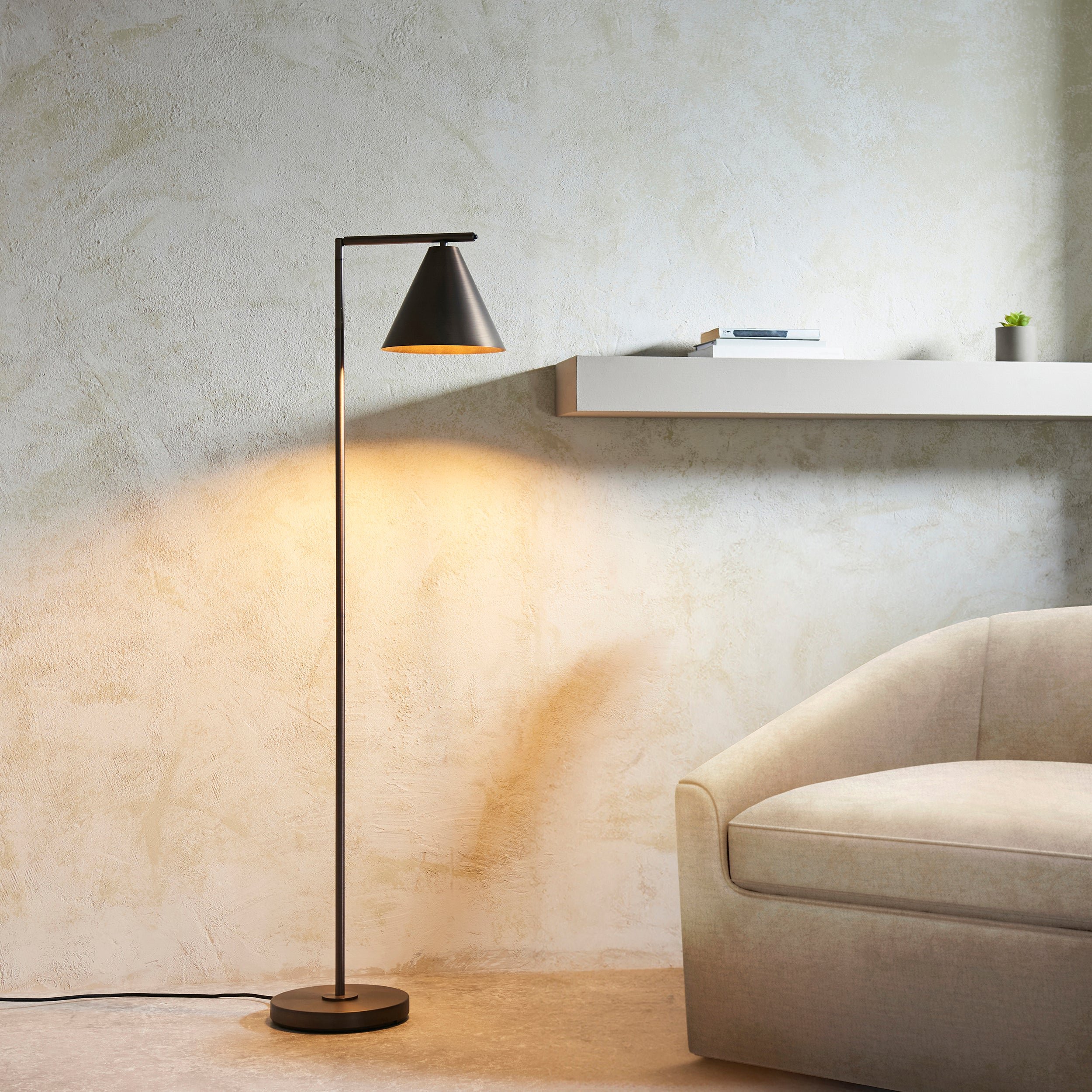Loops Direct Steel Floor Lamp - Brushed Antique Bronze 10W LED - Image 4