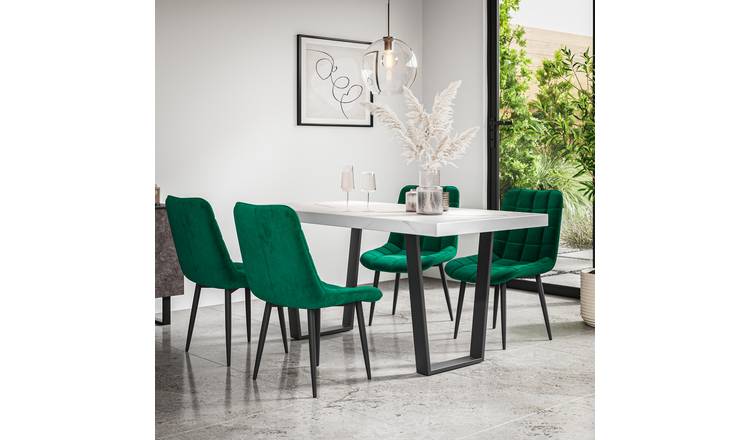 Furniture Online Aria Nova Marble Effect Dining Table & 4 Green Chairs