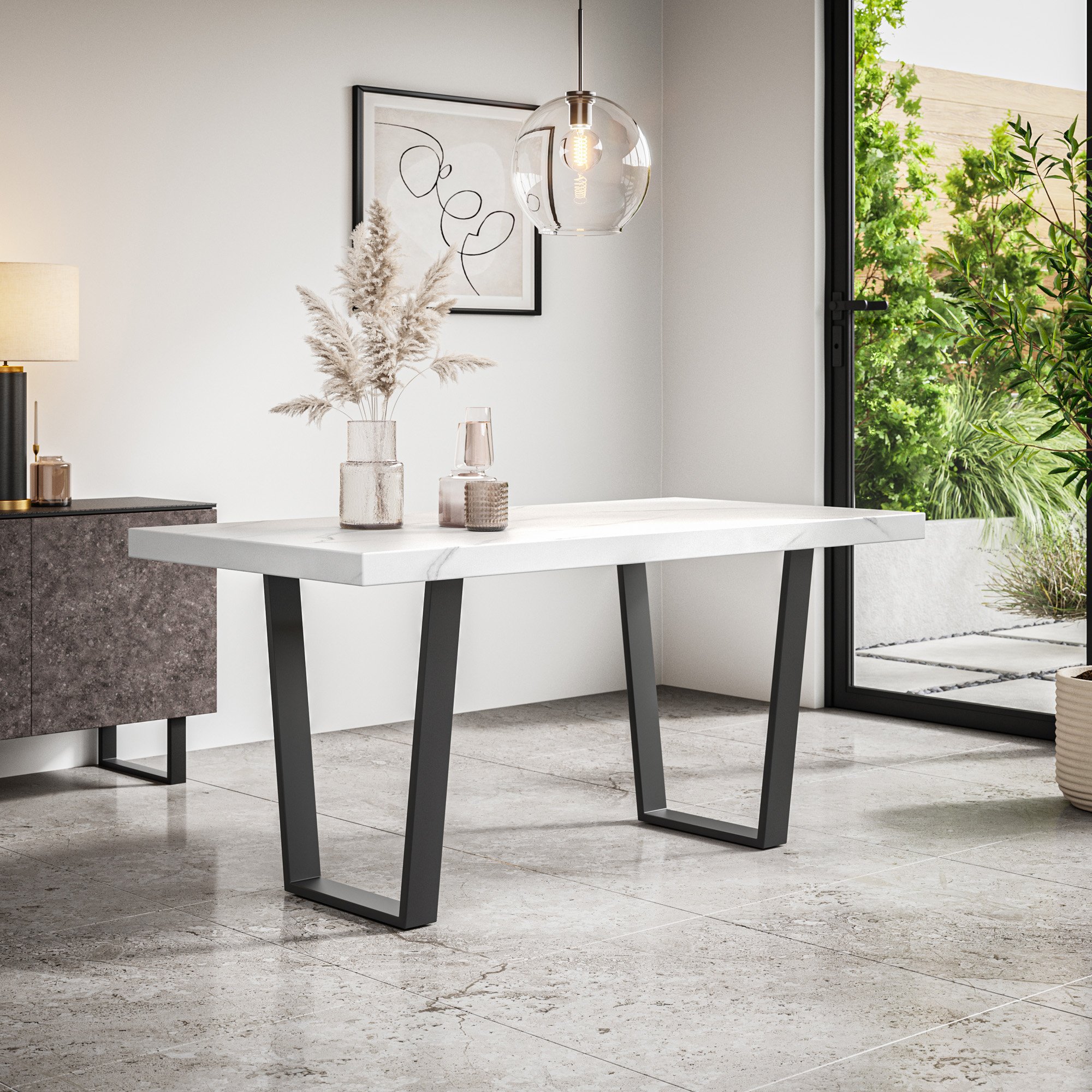 Furniture Online Aria Nova Marble Effect Dining Table & 4 Green Chairs - Image 2