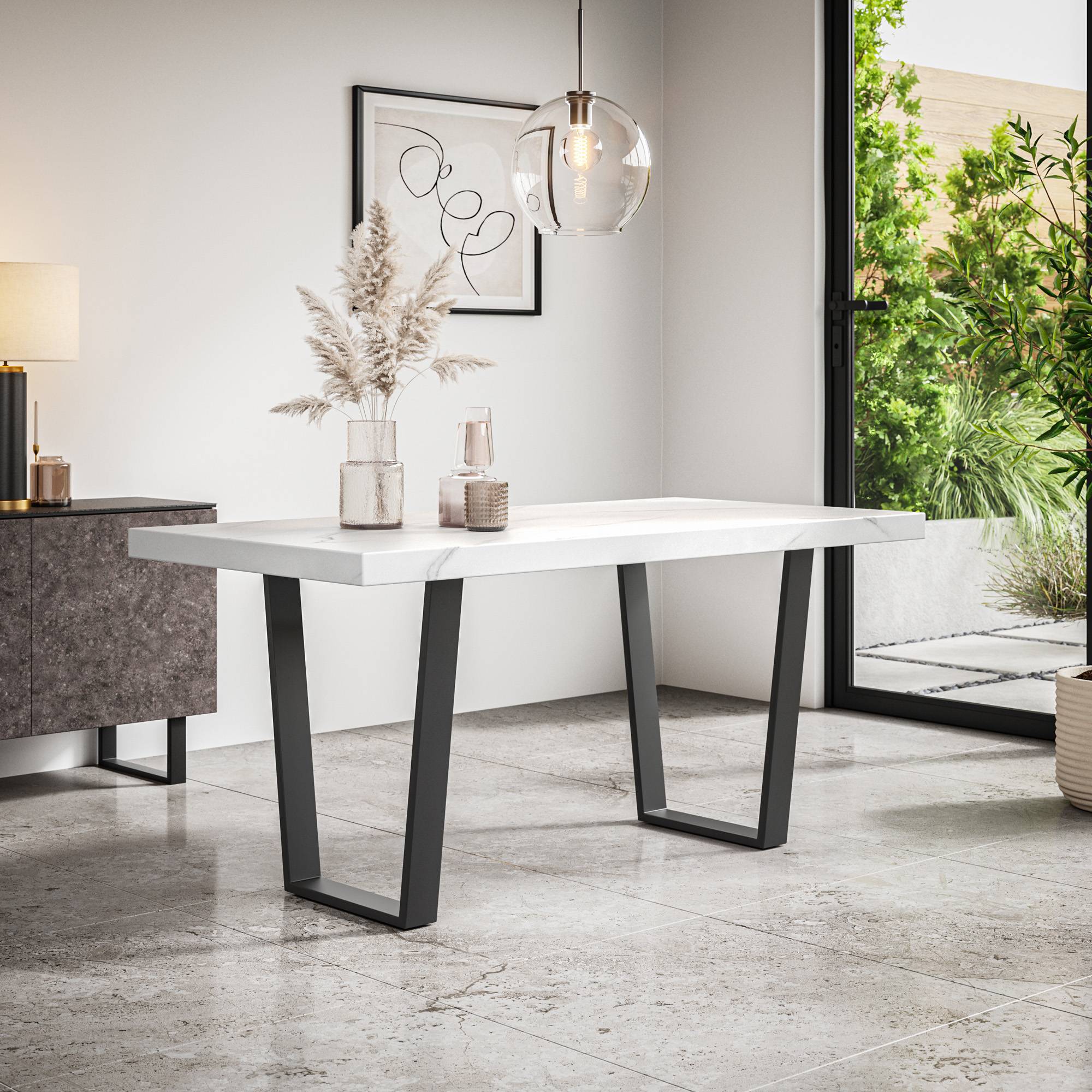 Furniture Online Aria Nova Marble Effect Dining Table & 4 Green Chairs - Image 2