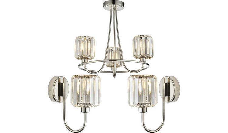Loops Direct 120cm Diameter Steel and Glass Lighting Set - Antique Brass