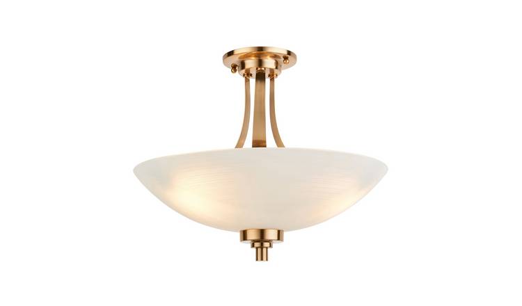 Loops Direct Steel Glass Semi Flush Light - Aged Brass and White