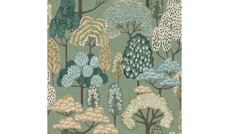 Grandeco Happy Trees Brushstroke Nursery Textured Wallpaper - Sage Green
