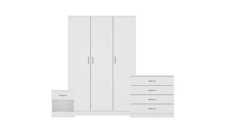 Vida Designs Riano Bedroom Set (Bedside, 4 Drawer Chest, 3 Door Wardrobe)- White