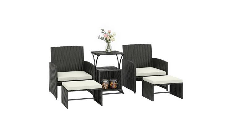 Outsunny 6 Piece Rattan Space Saving Patio Furniture for Balcony Porch - Black