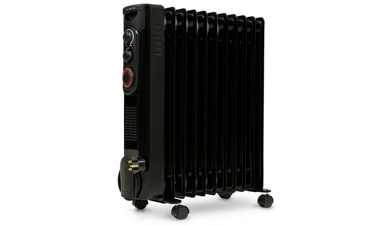 NETTA Oil Filled Radiator 2500WElectric Heater24 Hour Timer - Black