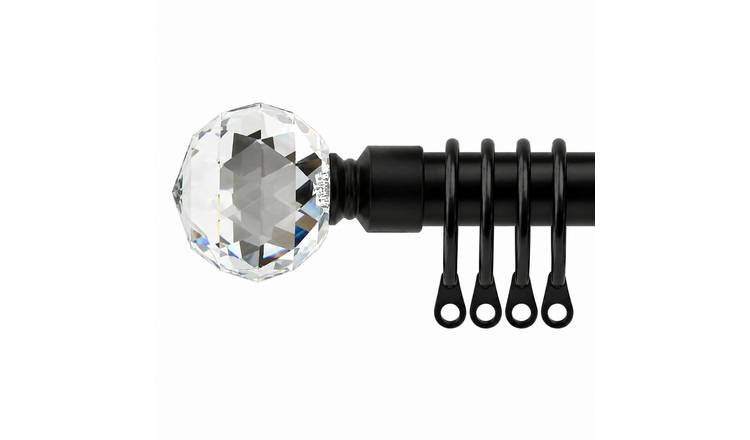 New Edge Blinds 16-19mm Black Cristalla Extendable Curtain Pole - 160cm - 300cm