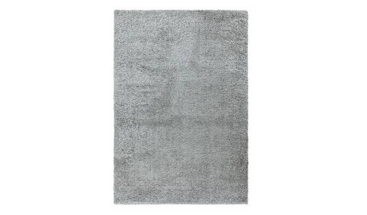 Mega Flooring Silver Shaggy Plain Rug - 80 x 150cm