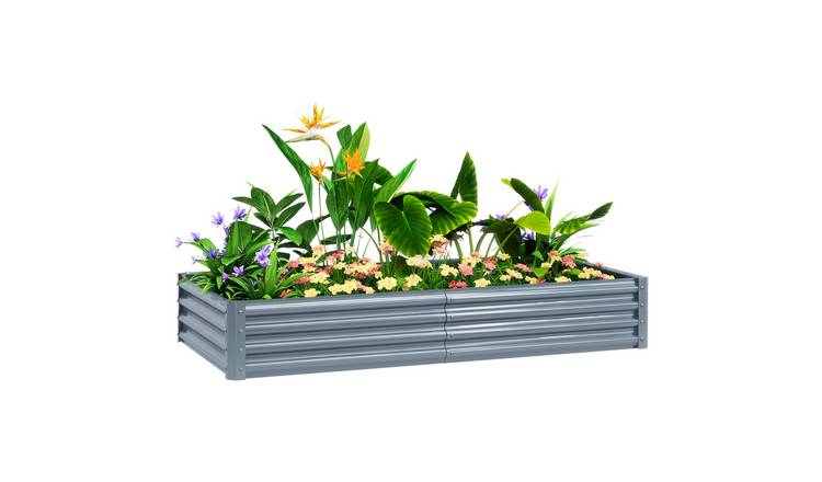 Outsunny Raised Garden Bed with Reinforcing Bars and Open Bottom - Silver
