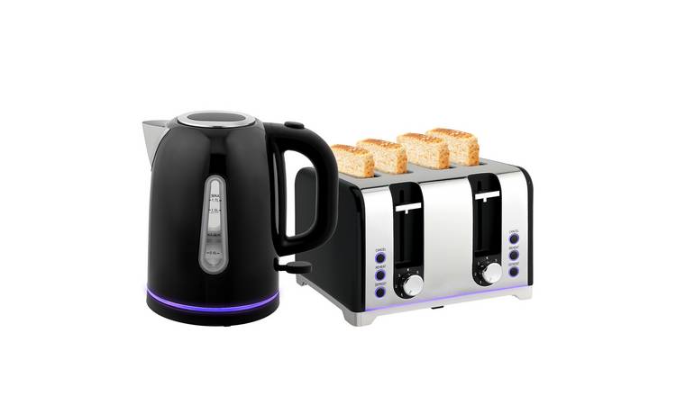 HOMCOM Kettle and 4 Slice Toaster Set with LED Strip - Black