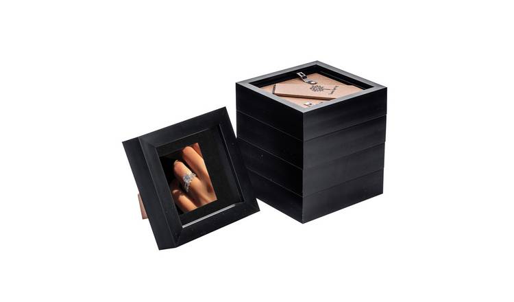 Nicola Spring 3D Box Photo Frames - 4 x 4" with Mount - Set of 5 - Black