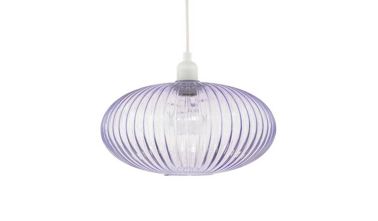 Happy Homewares Lilac Line Ribbed Glass Oval Pendant Shade - 30cm