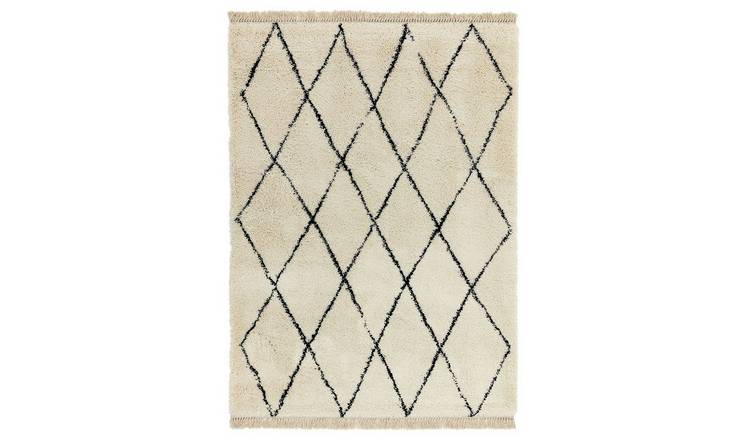 Mega Flooring White Shaggy Geometric Rug - 120 x 170cm