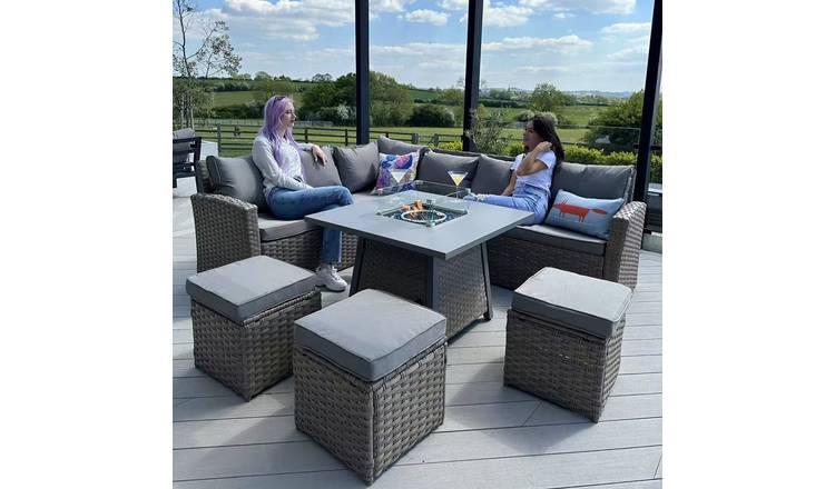 Furniture Maxi Rosen Rattan Effect 9 Seater Set with Cover - Natural