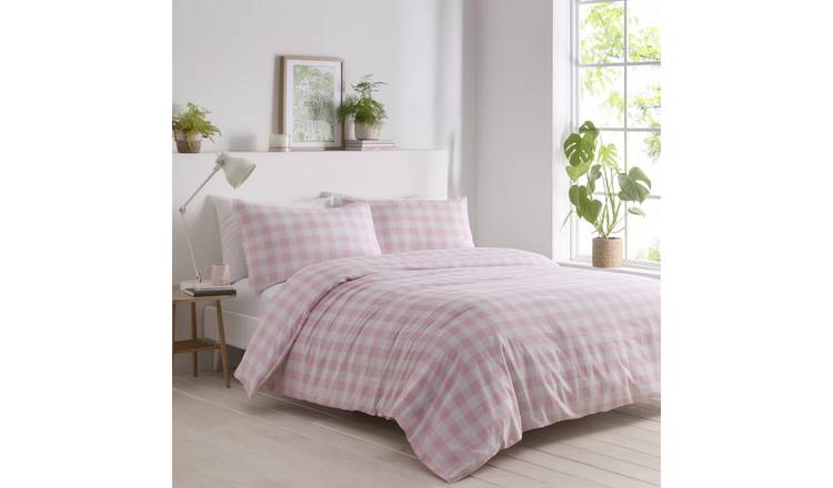 Portfolio Home Gingham Pink Duvet Cover Set - Super King