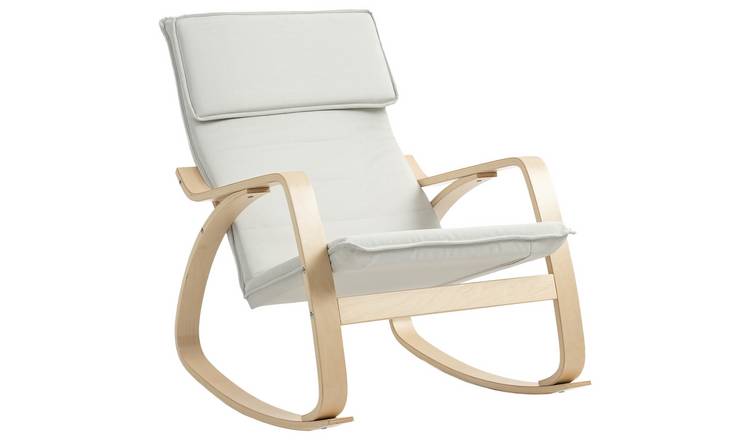 HOMCOM Comfortable Relax Rocking Chair with High Back and Headrest - Cream White