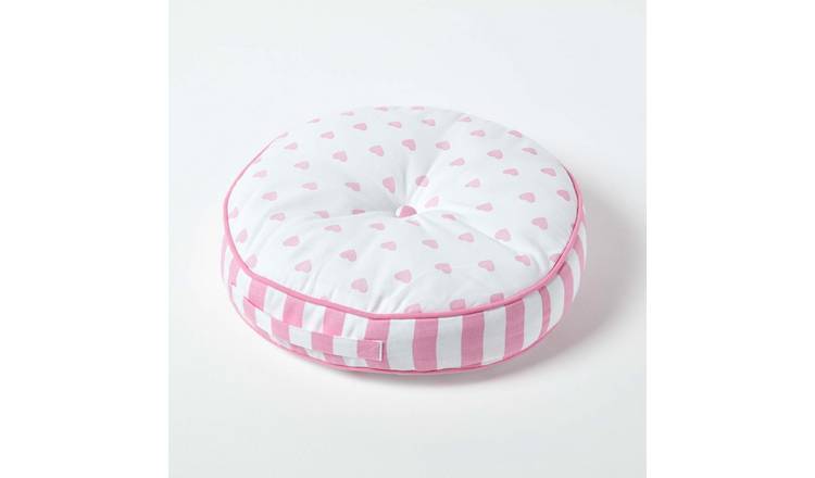 Homescapes Hearts & Stripes Round Floor Cushion - Pink