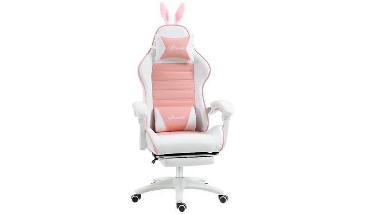Vinsetto Rabbit Ears Ergonomic Computer Chair - Pink and White