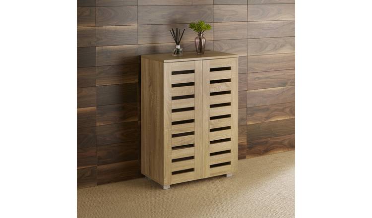 Home Source Oslo 2 Door Shoe Storage Cabinet - Oak