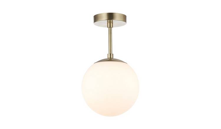 Happy Homewares Antique Brass Glass Globe IP44 Bathroom Ceiling Light - 20cm