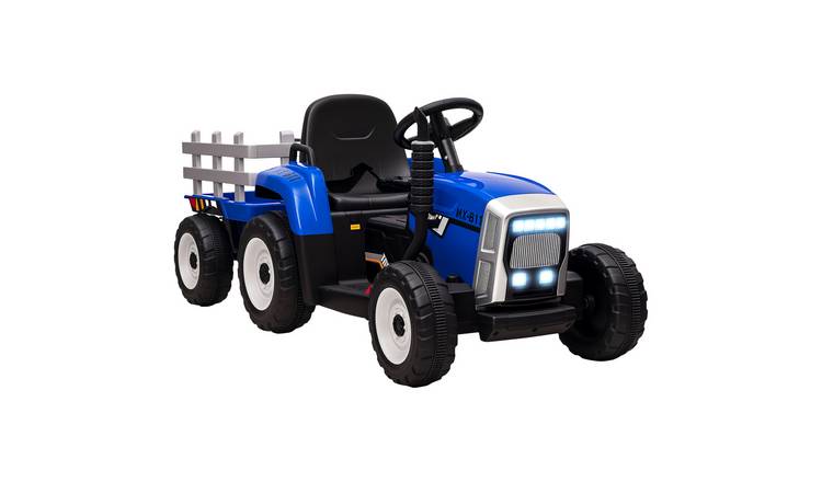 HOMCOM 12V 3 to 6 Remote Control Electric Ride on Tractor and Trailer – Blue