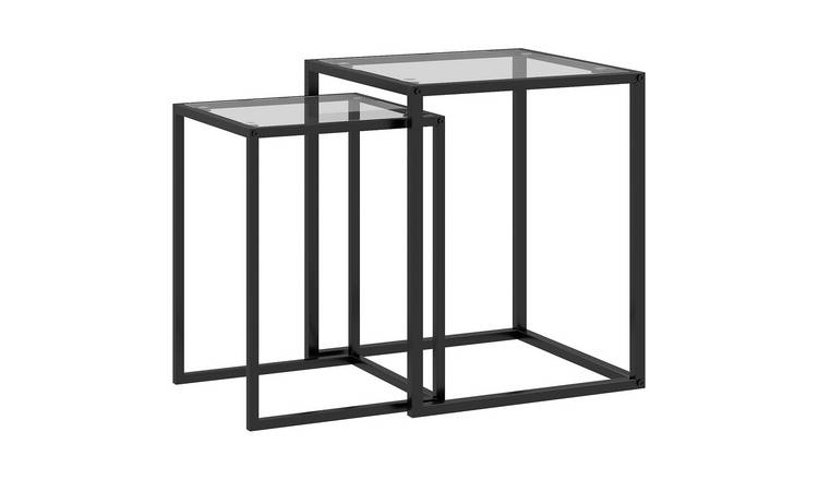 HOMCOM Set of 2 Nesting Tables with Glass Tops and Steel Frames - Black