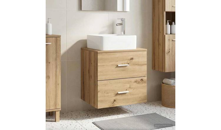Walplus 2 Drawer Wall Mounted Sink Cabinet - Black oak - 49.5 x 41 x 63 cm