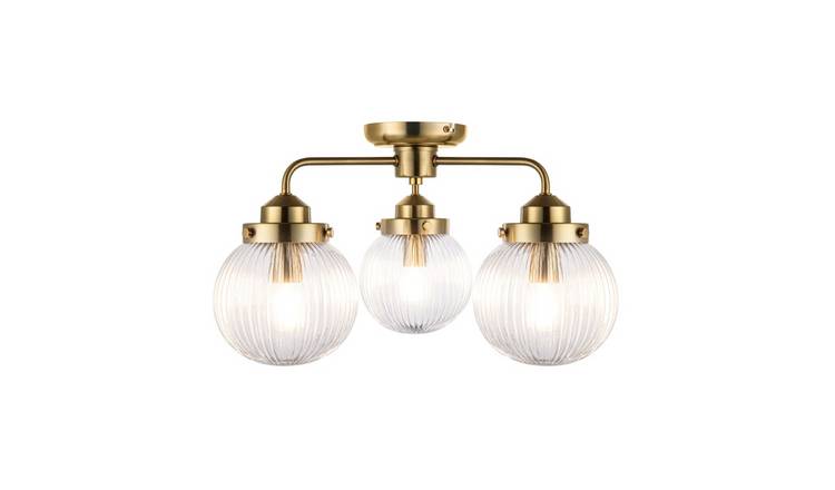 Cosylyte Finley Bathroom 3-Light Classic Ribbed Glass Ceiling Light - Brass