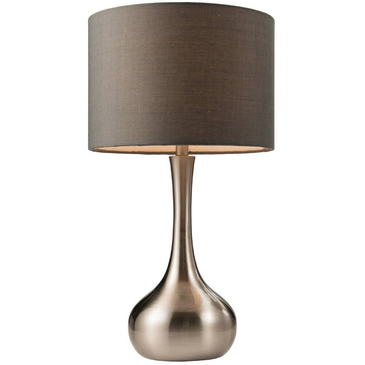 Loops Direct Steel and Fabric Table Lamp - Satin Nickel and Grey - Image 1