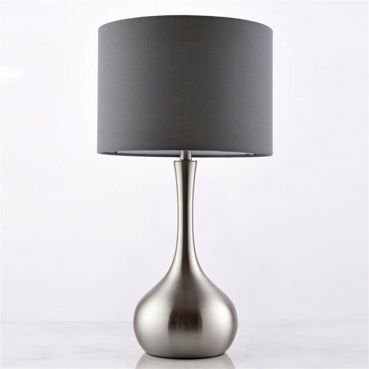 Loops Direct Steel and Fabric Table Lamp - Satin Nickel and Grey - Image 3