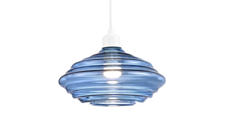 Happy Homewares Midnight Blue Ribbed Honeycomb Glass Pendant Shade - 26cm