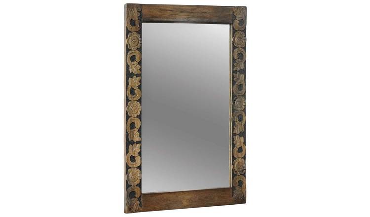 Walplus Rectangular Wood Wall Mirror 4 mm Thick - Brown - 70 x 50 x 2.5 cm