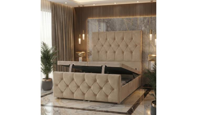 Somnior Chester Velvet Single Ottoman Divan Bed with Footboard - Beige