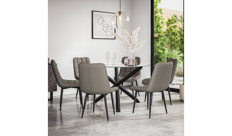 Furniture Online Malvern Nova Glass Top Dining Table & 6 Grey Chairs