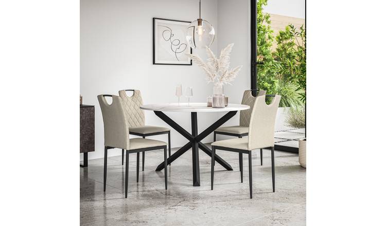 Furniture Online Malvern Monza Marble Top Dining Table & 4 Beige Chairs