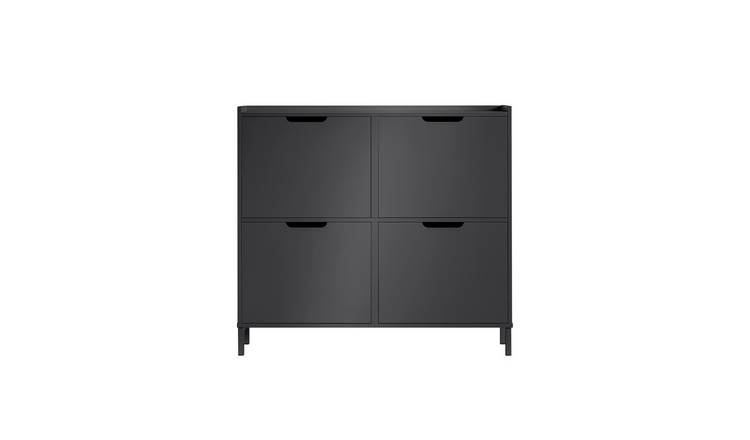 SoBuy 4 Flip Drawer Slim Wooden Storage Shoe Cabinet - Black