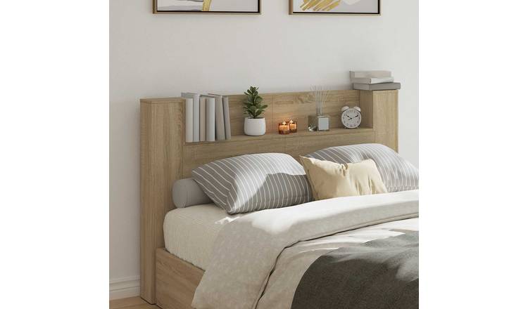 Walplus Engineered Wood LED Headboard Cabinet - Sonoma - 160 x 16.5 x 103.5 cm