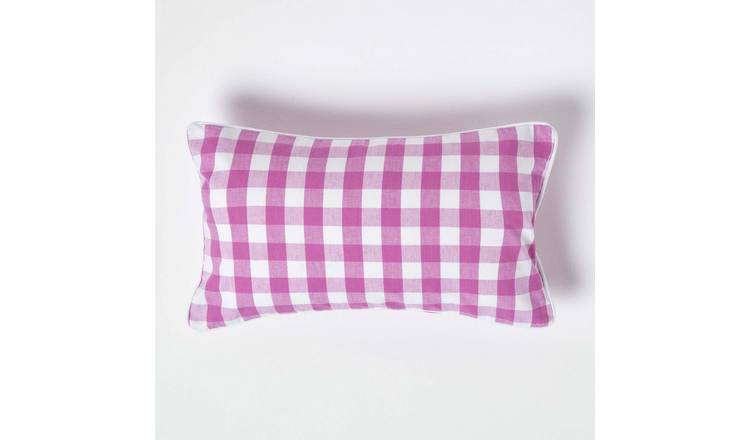 Homescapes Pink Cotton Gingham Cushion Cover - 30 x 50 cm